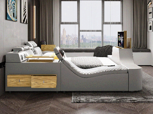 Clinton Multi-Functional Smart Bed With TV/Projector-White/Black in Queen/King size