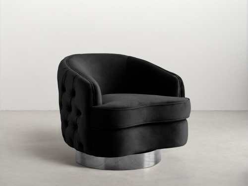 Tibooburra Velvet Swivel Armchair-Black/Sapphire Blue/Silver Grey