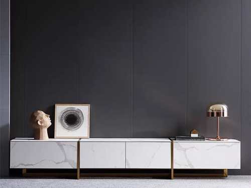 Cir Modern Sintered stone TV Unit-Gold/Black/Silver