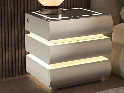Colo 3 modes Adjustable LED Light with Wireless Charger 3-Drawers Bedside Table