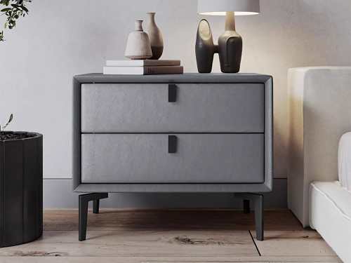 Kinoosao Modern leather Bedside Table-Light Grey/Dark Grey