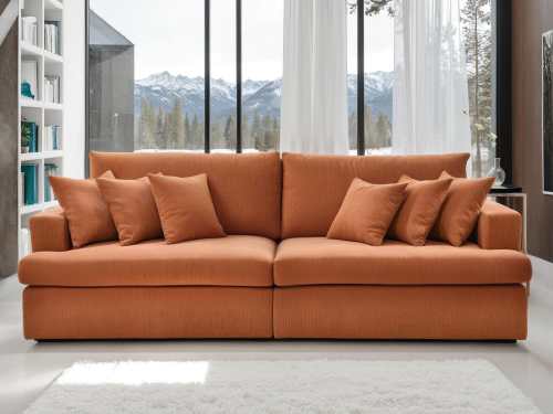 Ackley Modern Corduroy Fabric Sofa-Orange/Blackish Green-205CM/245CM