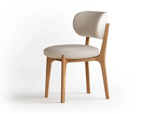 Mac Leather Dining Chair-Natural/Walnut/Black Wooden Frame