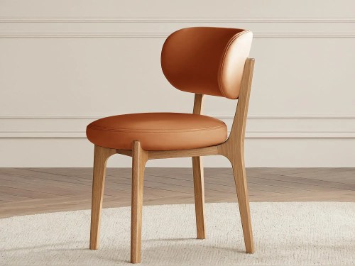 Mac Modern Wooden Leather Dining Chair-Natural-Cream/Black/Dark Blue/Blackish Green/Amber