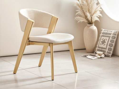 Bushnell Modern Leather Dining Chair with Golden Stainless Frame