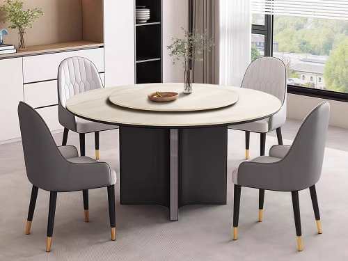 Rolle Travertine Sintered Stone Dining Table-With/Without Lazy Susan-120/135/150CM