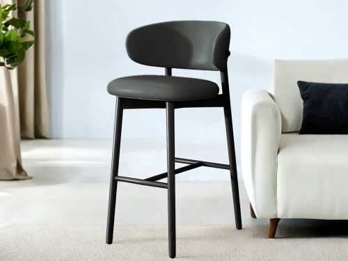 Troy Wooden Leather Bar Stool-Grey