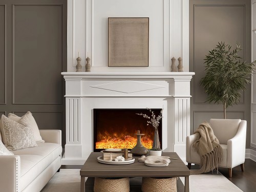 Arndell Decorative/Electric Heater Fireplace with LED Optical Artificial Flame-Cream/White-130CM