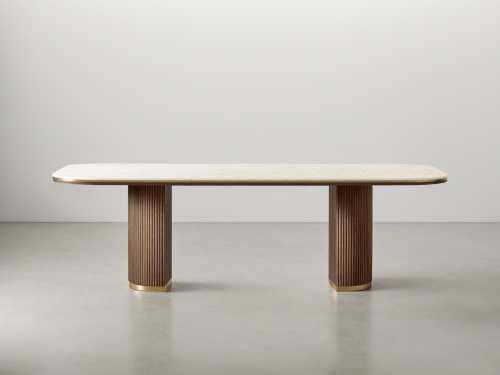 Nebo Travertine Sintered Stone Dining Table-Semicircular Leg-240CM