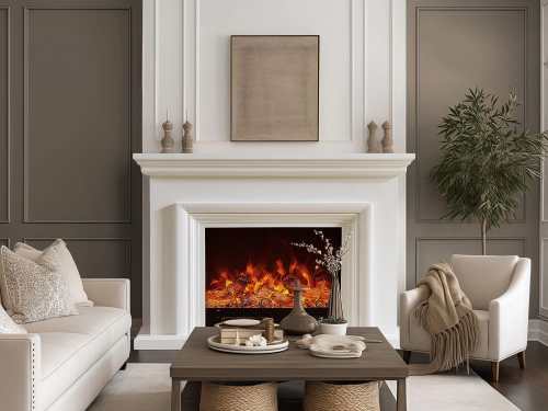 Roseberry Decorative/Electric Heater Fireplace with LED Optical Artificial Flame-Cream/White/Brown-150CM