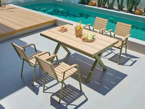 Zagora Outdoor WPC Top with Aluminium Frame Dining Set-With 4 Chairs-Olive Green