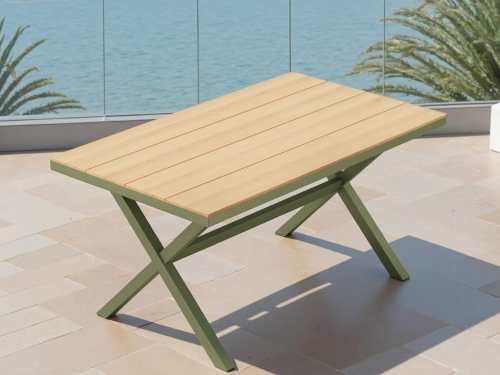 Zagora Outdoor WPC Top with Aluminium Frame Dining Table-Olive Green-150CM