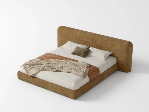 Nova Modern Velveteen Bed Frame-Cocoa/Camel-Queen/King