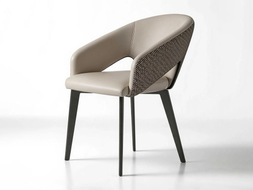 Ustek Modern Leather Dining Chair-Beige/Brown/Black